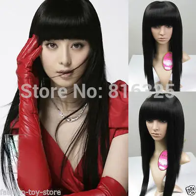 DM690027&gt Новая Мода Длинные Прямые Черные Аниме Костюм Волос Партии Полный Парик |