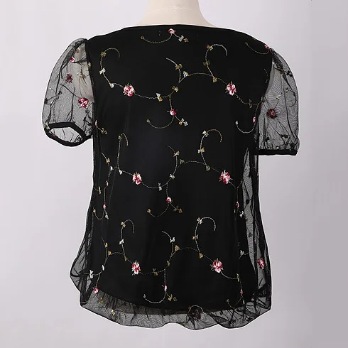 Летний стиль женские рубашки с цветочной вышивкой винтажная Цветочная сетка