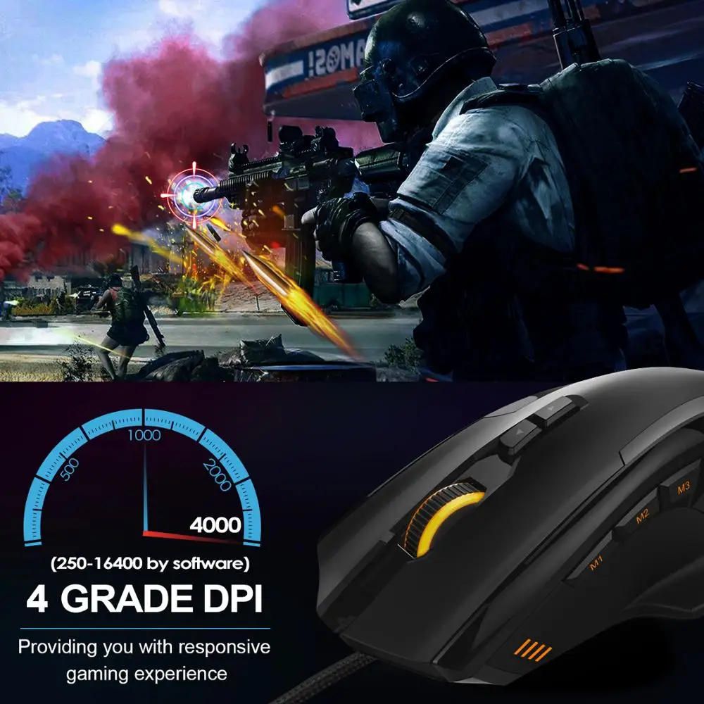 Игровая мышь TeckNet HYPERTRAK с программируемым лазерным сенсором высокой точности, 16400 DPI, 10 кнопками, возможностью настройки веса.