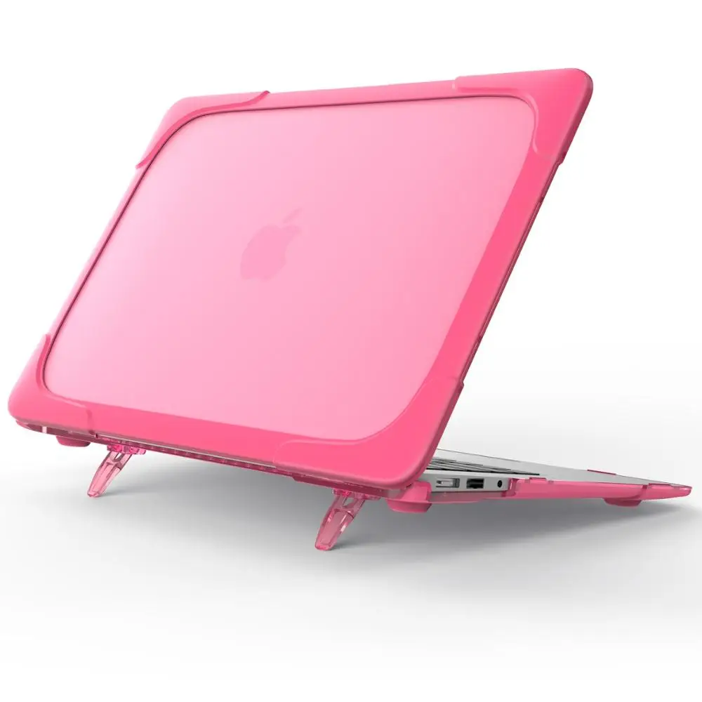 RYGOU для Macbook Air 13 11 тонкое прорезиненное покрытие чехол для Mac Book Air 11,6 13,3 дюймов [сверхмощный] Складной чехол для ноутбука с подставкой - Цвет: Rose Red