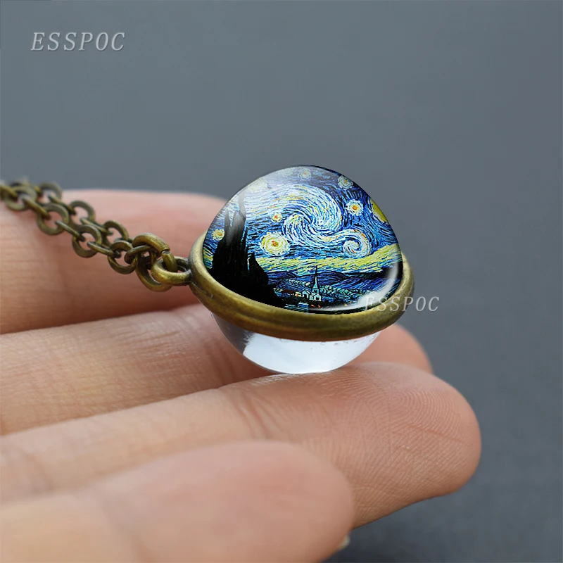 Ожерелье Van Gogh с рисунком двустороннее стеклянное ожерелье кабошоном винтажная