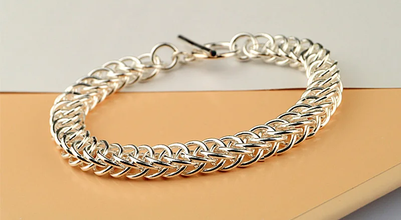 Модный мужской комплект из серебра 925 пробы ожерелье/браслет цельное серебряное