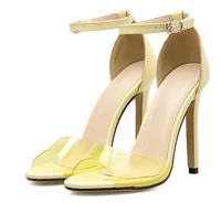 fashion yellow women sandals high heels pvc clear crystal concise classic back ankle wrap high quality shoes size 35 40