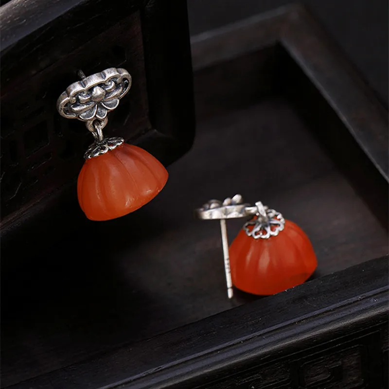 Женские серьги с медалью в виде лотоса ручной работы стиле ретро тайское серебро