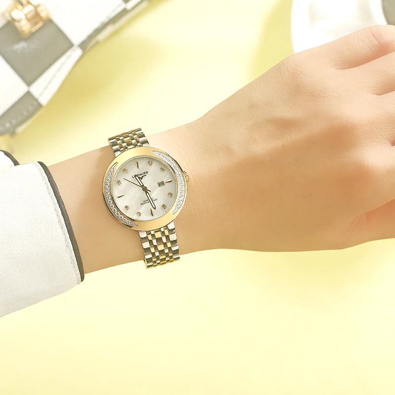 Ladies Watch Stainless Steel Quartz Watches relojes para mujer Rhinestone Wrist For Women Mother of Pearl | Наручные часы