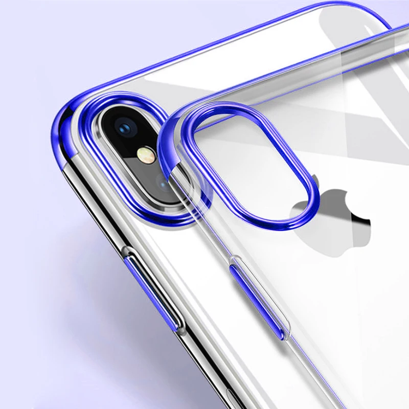 Soft TPU Plating Case for iPhone 6 6S 7 8 Plus Frame Transparent Back Cover XS Max XR Ultra Thin | Мобильные телефоны и