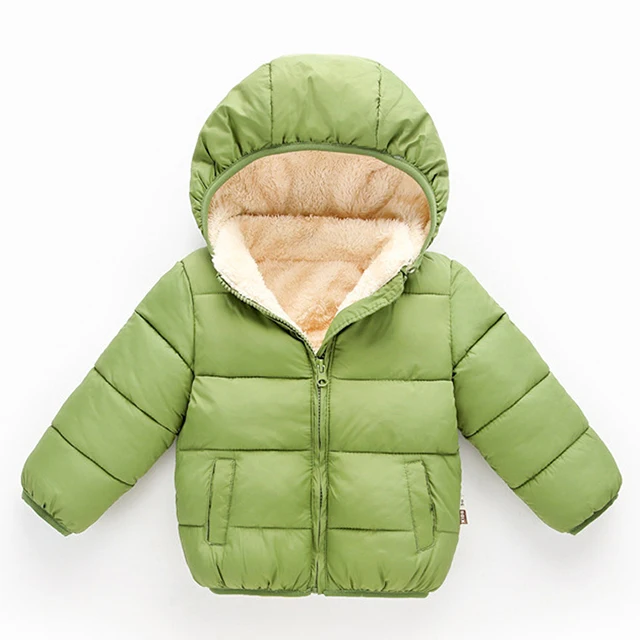 Green Зимнее пальто для маленьких мальчиков и девочек 1-4 лет; Детские теплые куртки с подкладкой из бархата; Верхняя одежда с капюшоном на хлопковой подкладке; одежда для детей - Цвет: Green