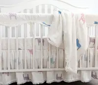 4pcs Blush Coral Pink Ruffle Crib Bedding Set Baby Girl Bedding Blanket Nursery Crib Skirt Baby Girl Crib Bedding Sheet(Unicorn)