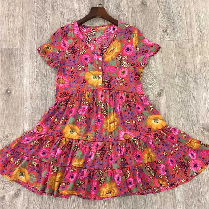 Heydress платье в стиле бохо летнее с принтом маргариток красное женское v-образным