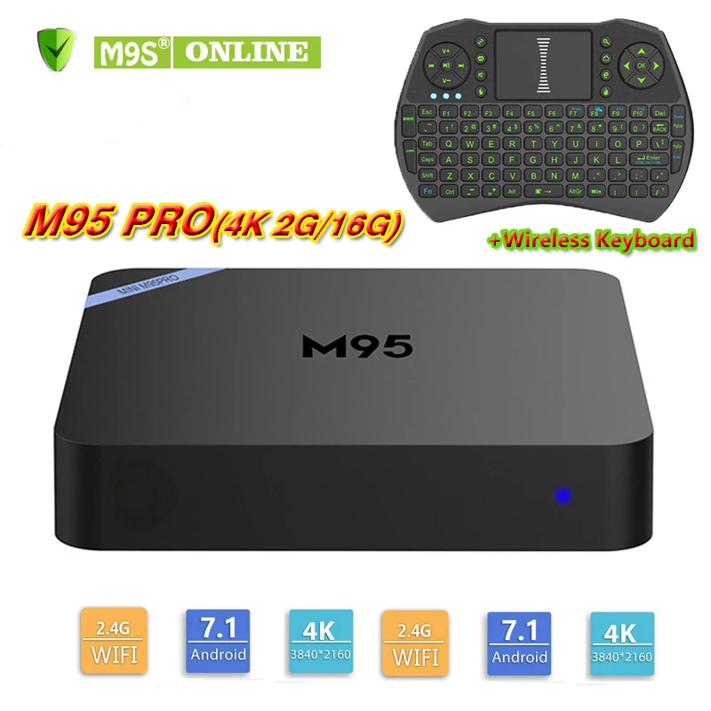 M95 PRO Amlogic S905W Android 7 1 KD17.5 ТВ коробка 4 ядра ГБ + 8 К 1080 P видео потокового Коробки I9