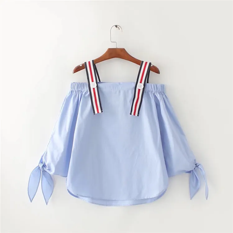 2017 Летний Новый Стиль Женщины Мода Цветные Ленты Slash С Длинным Рукавом Манжеты