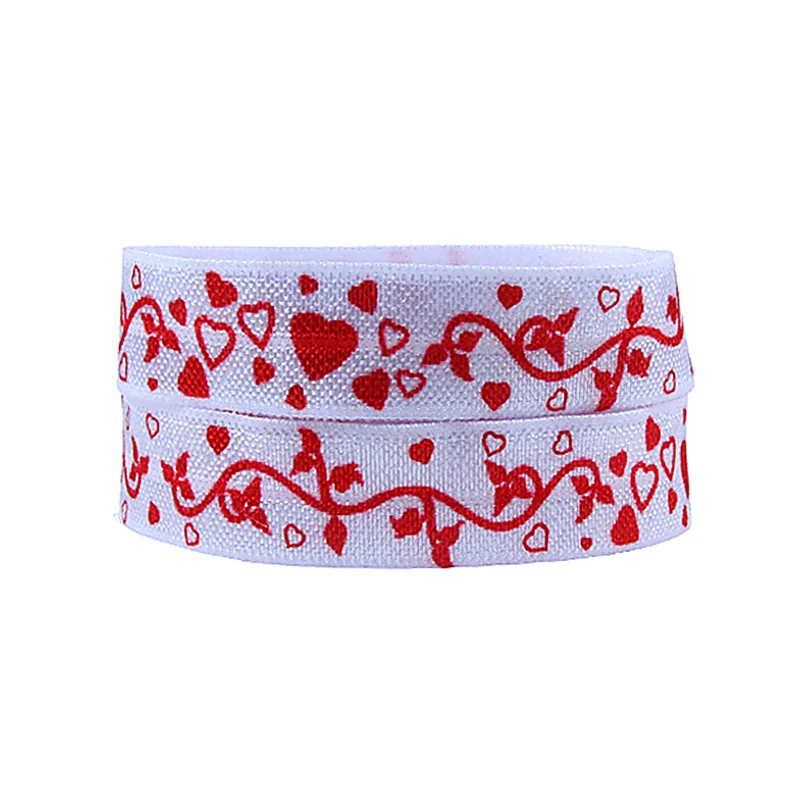 

FLRA FOEHeart and swirl flower printed Valentine foe fold over elastic