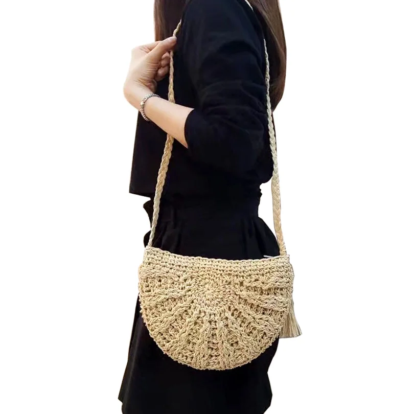ESHINEDER Woven Strawbags Beach Handbag Zipper Fashion Shoulder Pouch Summer EmbroideryCrossbody Vintage Tote Supply Stuff | Багаж и сумки