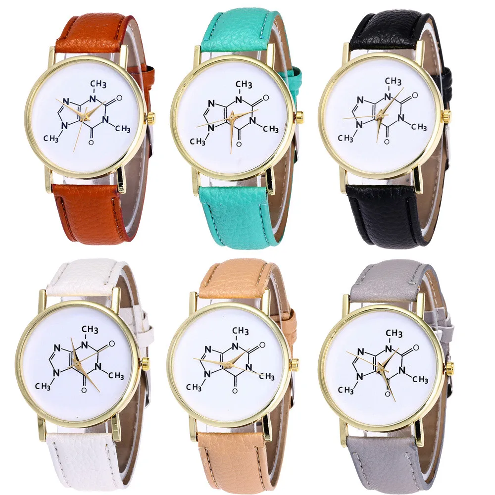 Креативные Часы Femmes Montres Fille En Cuir Bande Chimique Symbole Imprimer Analogique Quartz Montre Relogio Feminino * A |