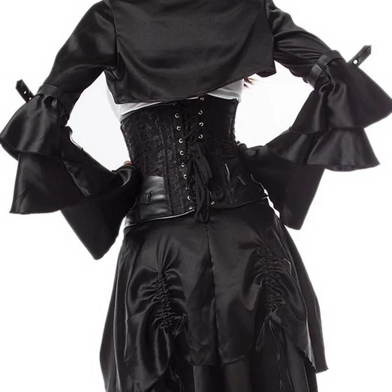 Викторианский рюшами черный фланель длинными расклешенными рукавами куртка в