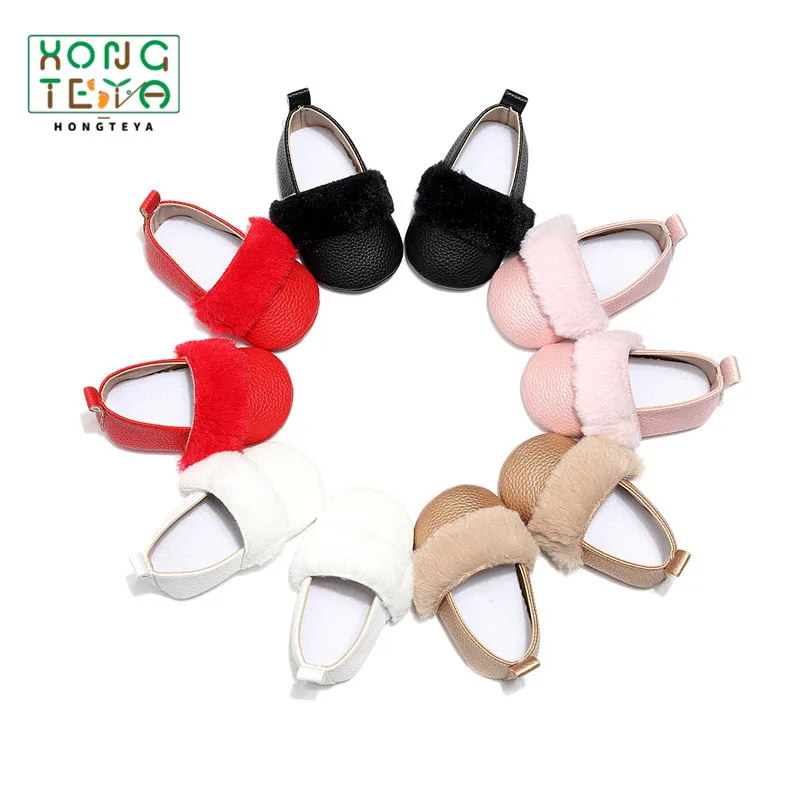 Чистый Цвет Меховая детская обувь из искусственной кожи в стиле принцессы мягкая