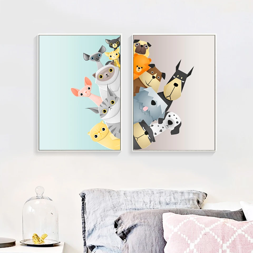 Принты для домашнего декора картина Nordic мультфильм животных изображение Wall Art