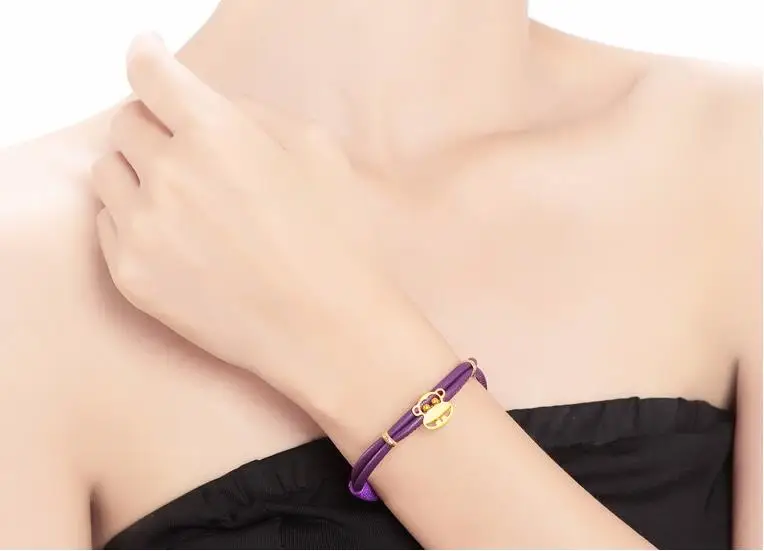 Модный аутентичный кожаный браслет 24K желтое золото обезьяна 1 81 г|leather bracelet|bracelet