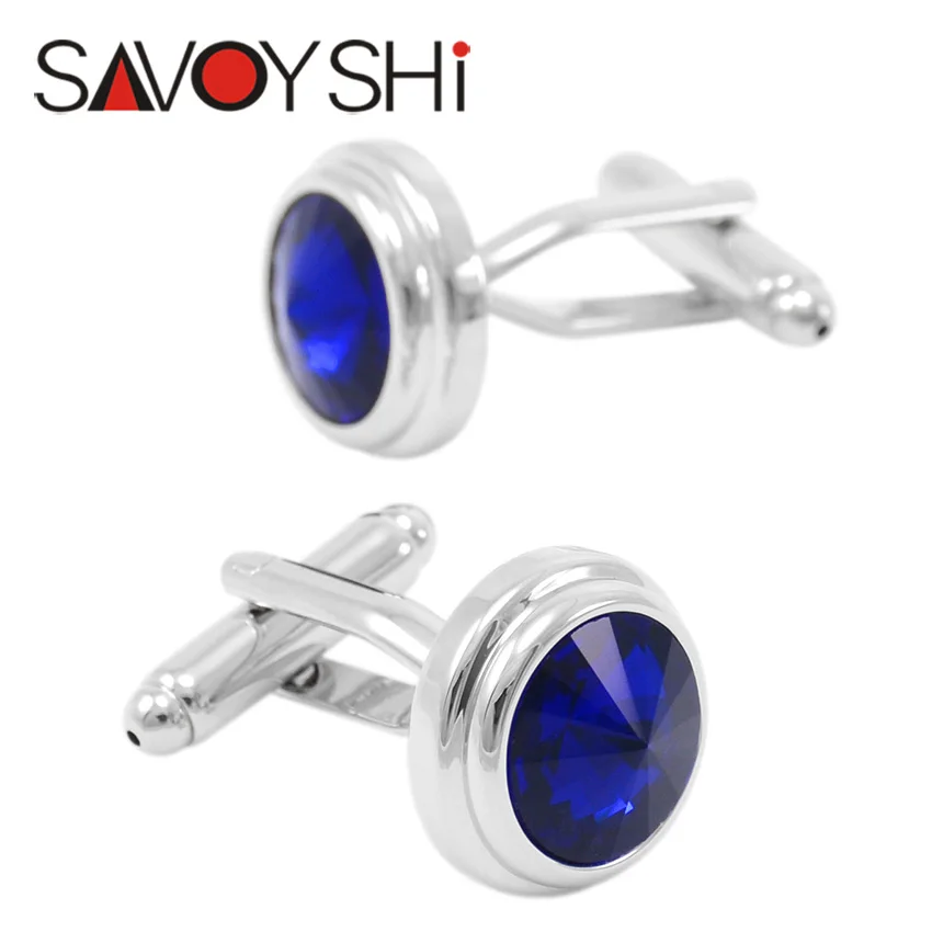 

Мужские роскошные запонки с синим кристаллом SAVOYSHI, высококачественные запонки на манжетах, брендовые модные вечерние ювелирные изделия в п...