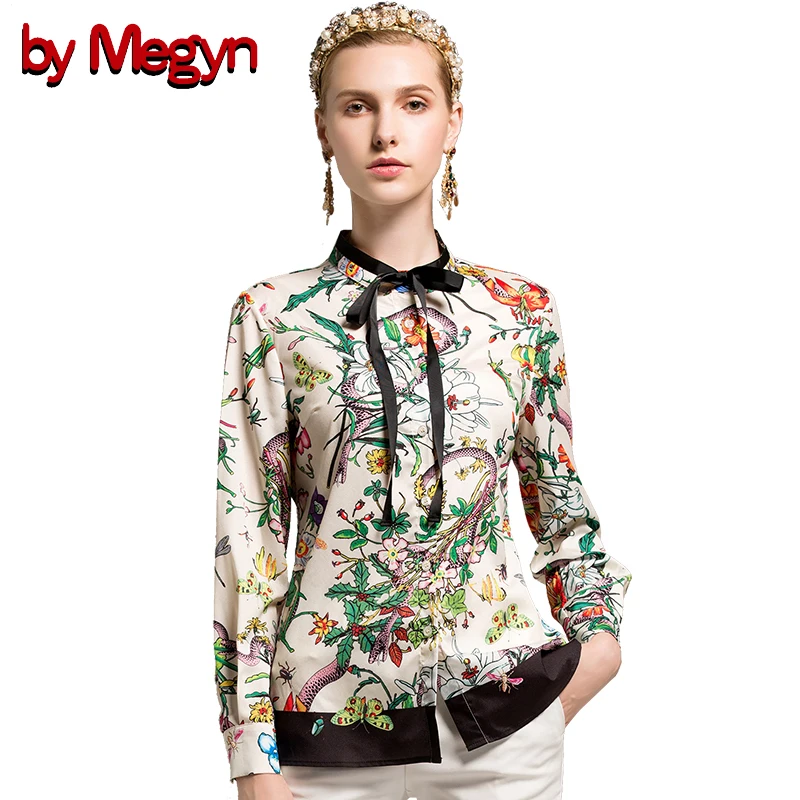 От Megyn женские рубашки с длинным рукавом блузки 2019 Новая мода Змеиный цветочный - Фото №1