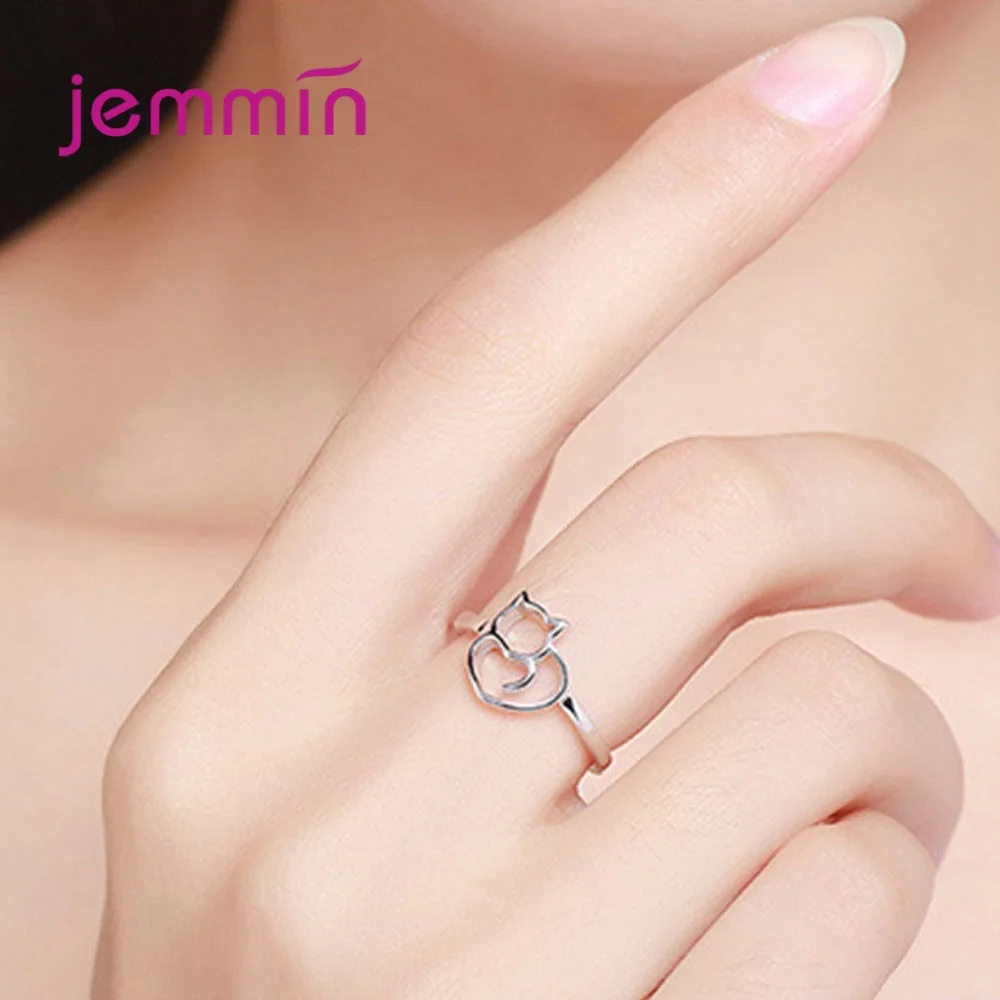 

Hot Sale Women Lovely Cute Cat Band Rings Excellent 925 Sterling Silver Simple Charm Animal Jewelry Best Gifts