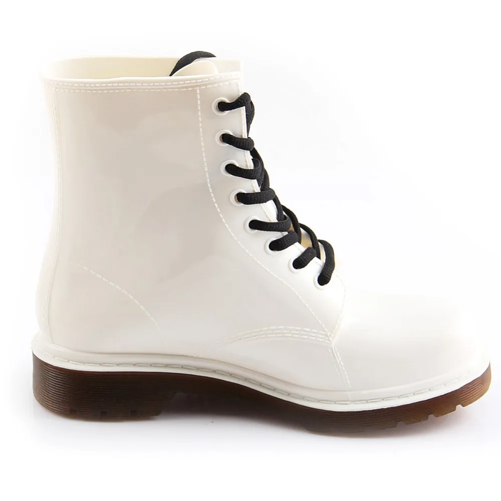 New Women's Leather QUALITY Rain boots Waterproof lace up wellies shoes | Обувь