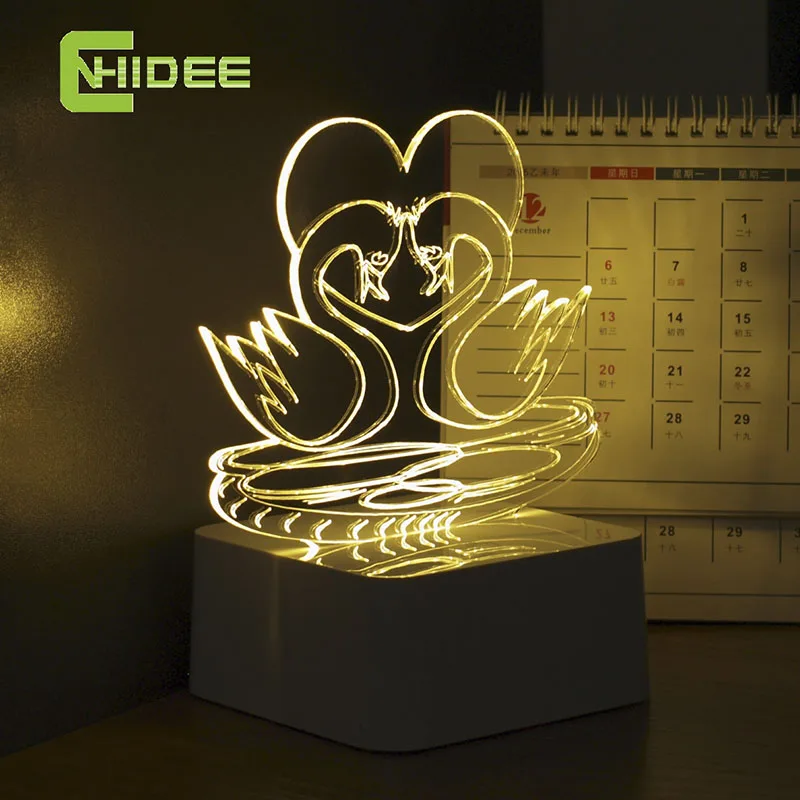 CNHIDEE Инновационные 3D Night Light Любить Птицы Мандаринка USB Сенсорный Настольная Лампа