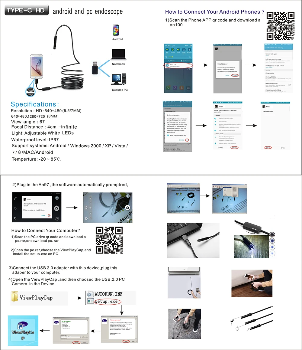 Эндоскоп с Usb кабелем длина 1/3/5/7/10 м 8 мм 720P|Камеры видеонаблюдения| |