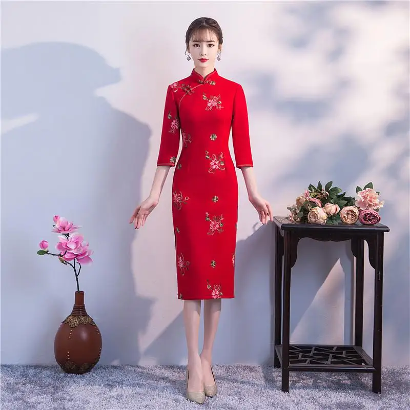 Элегантный Для женщин воротник-стойка Тонкий Cheongsam традиционно высокое Разделение тонкий Qipao Vestidos благородный офис платье в деловом стиле Размеры M-3XL - Цвет: Style 4