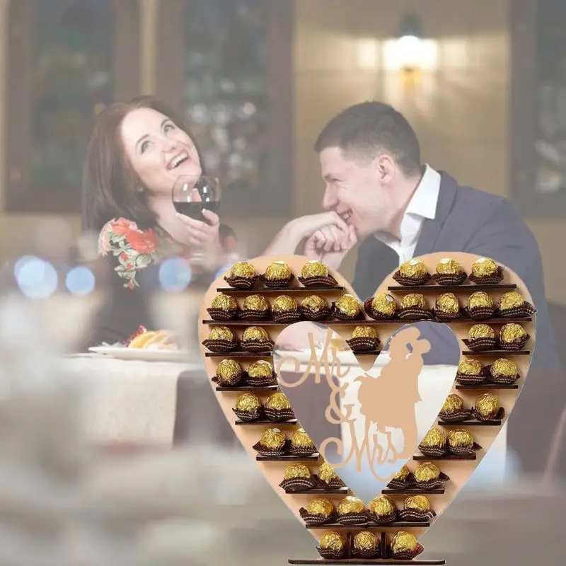 Пара Mr & Mrs деревянные Сердца шоколадный десерт Конфеты Дисплей Стенд центральный