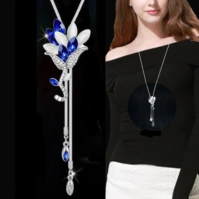Blue Flower Meyfflin, женское ожерелье с искусственным жемчугом, модное, серебряное, цвет, Хрустальный цветок, длинное ожерелье, s& Кулоны, Ювелирное колье - Окраска металла: Blue Flower