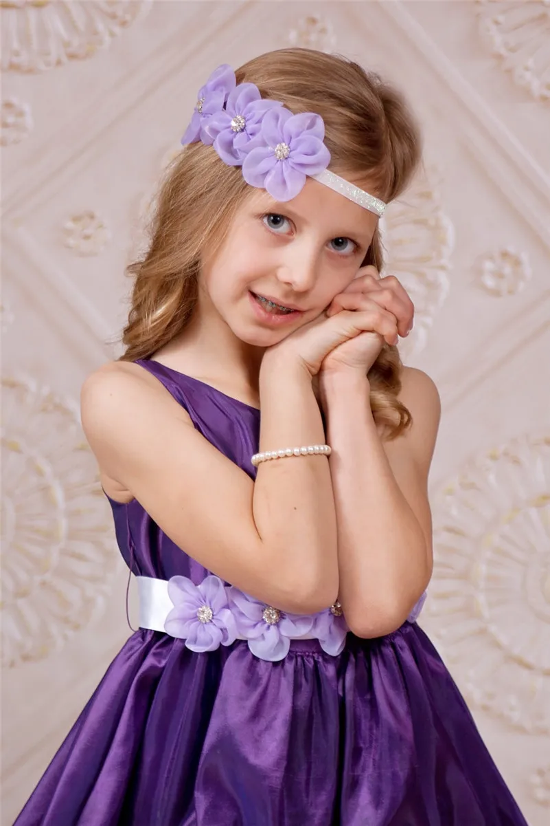 Fashion Girls Ribbon Pearl Diamond Headband Newborn Hairband Sewing 3 Flowers Head Band Kids Hair Accessories For Princess | Детская