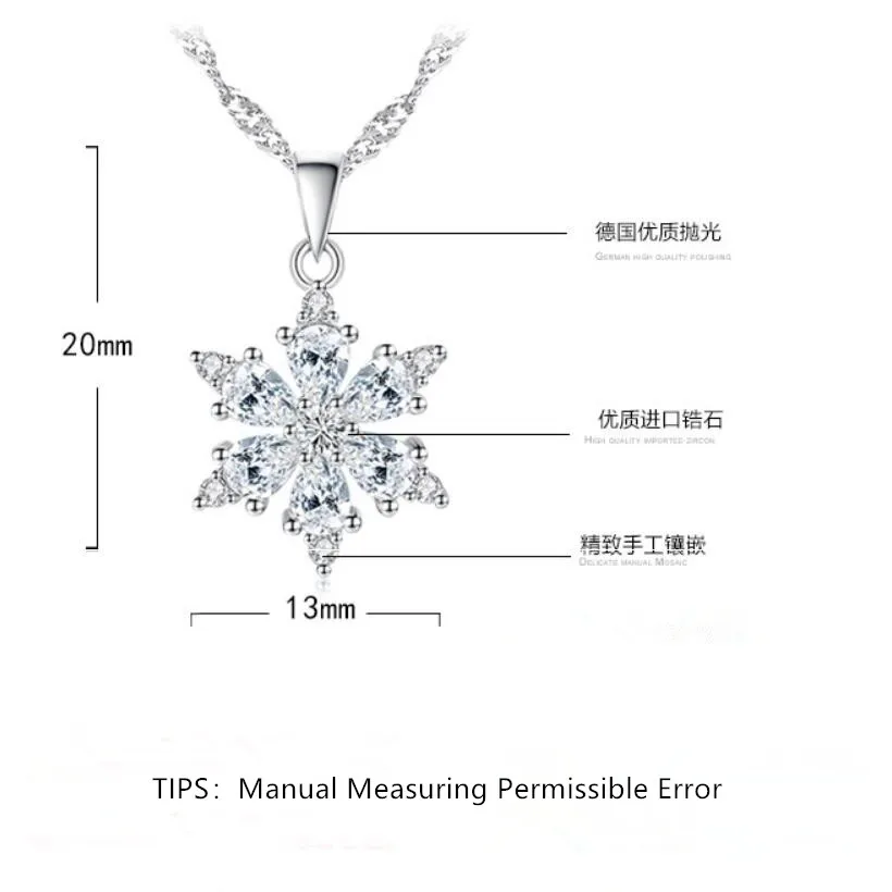 

New AAA Zircon Snowflake Pendant Necklaces For Women Gift Choker 925 Sterling Silver Jewelry Match 45cm Box Chain collares SAN83