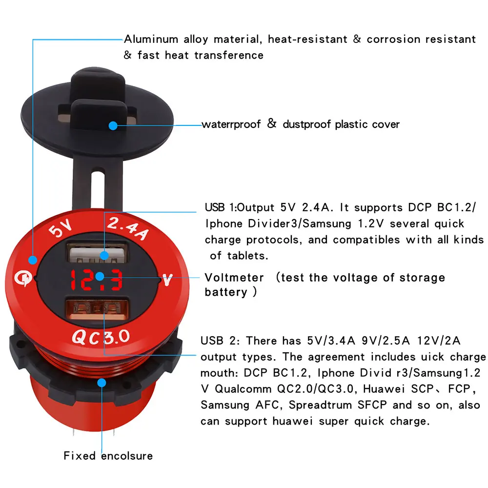 12 В 24 быстрая зарядка QC 3 0 мотоциклетный автомобильный прикуриватель двойной USB