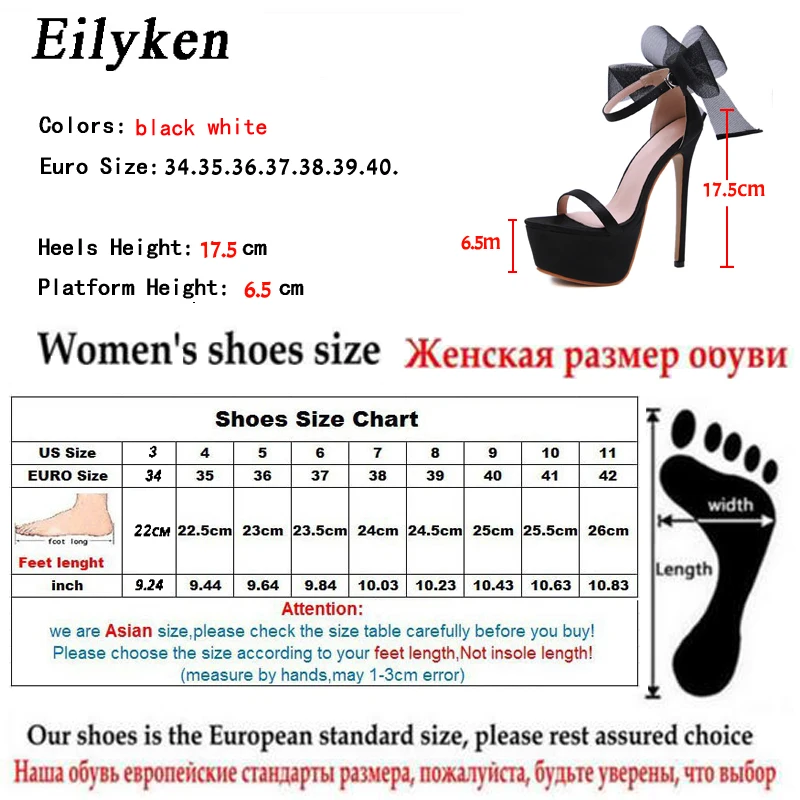 Eilyken/женские босоножки на платформе с ремешком и пряжкой; пикантные вечерние туфли на высоком каблуке 17,5 см с открытым носком и бантом-бабочкой; женские босоножки