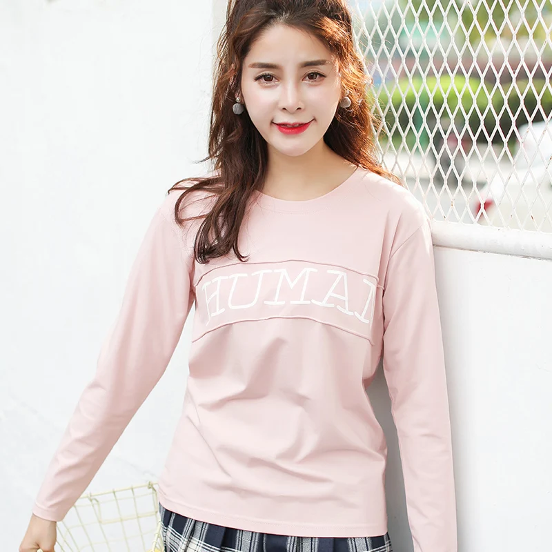 Повседневные женские футболки с длинным рукавом топы для девочек буквенным