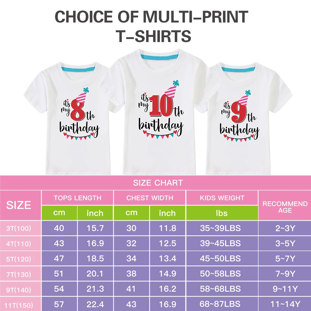 Birthday Tshirts Girl Short Sleeve Girls 3rd Kids Birthday Shirts O-Neck Fashion Children Tees Shirt For 2 3 4 5 6 7 8 9 10 Year