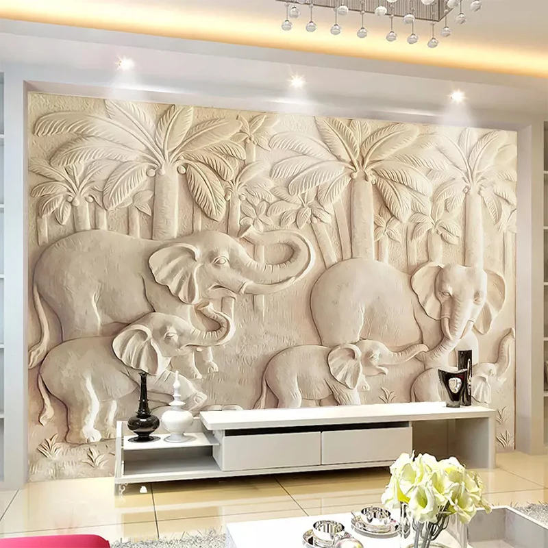 Пользовательские стены ткань рельеф из песчаника слон лист Дерево фон 3D