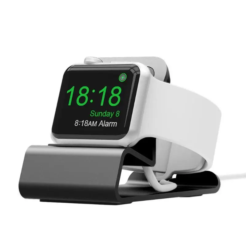 Серый Роскошная подставка для Apple Watch Hands Free, с отверстием для кабеля, поддержка зарядки, алюминиевый кронштейн для iWatch, док-станция, подставка, колыбель - Цвет: Серый