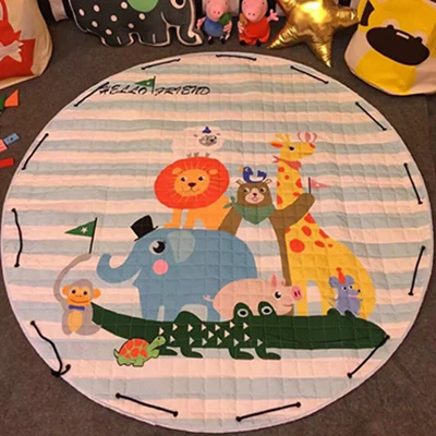 Детские игровые коврики, сумка для хранения игрушек, круглые Ковровые Коврики, большой тканевый коврик, переносные Мультяшные игрушки, мешочек для мелочей, одеяло - Цвет: animal world
