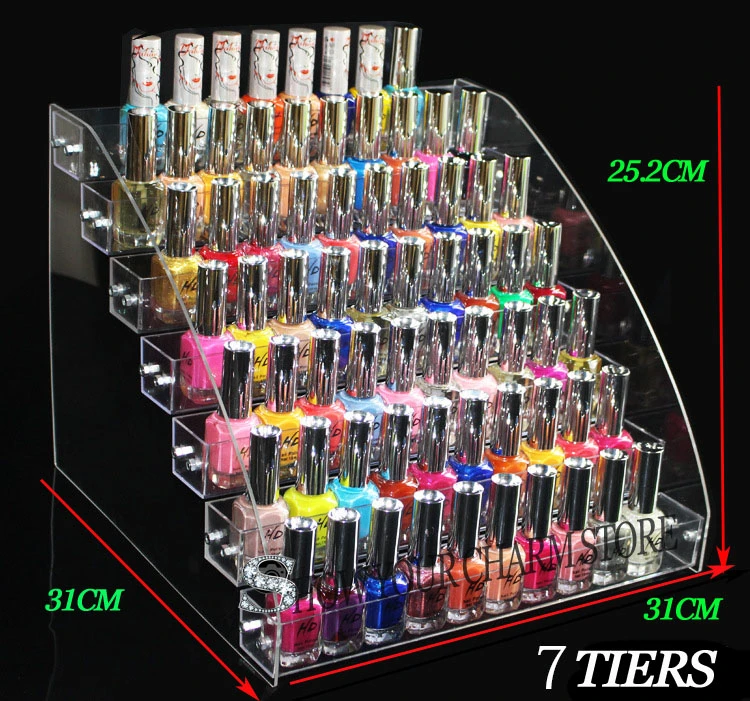 New 4-7 Tiers Acrylic Clear Cosmetic Varnish Display Stand Rack Holder Removable Nail Polish shelves Women Makeup Organizer Case |