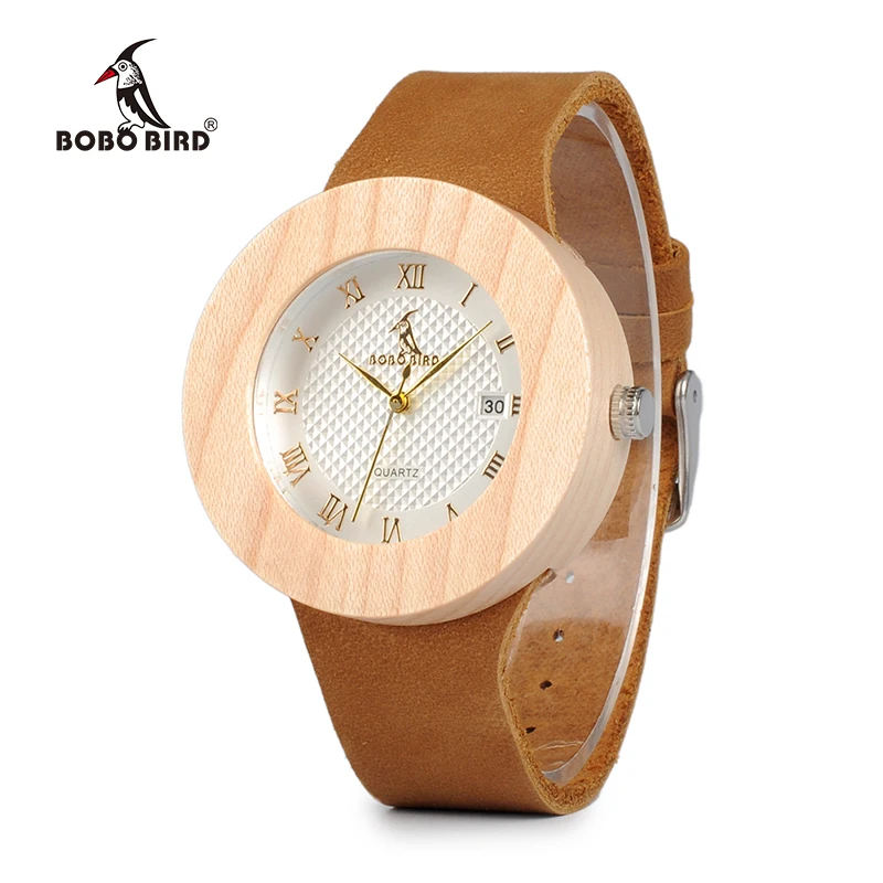 

Винтажные круглые деревянные часы BOBO BIRD WC06, дамские Роскошные брендовые кварцевые часы с календарем в подарочных коробках, OEM