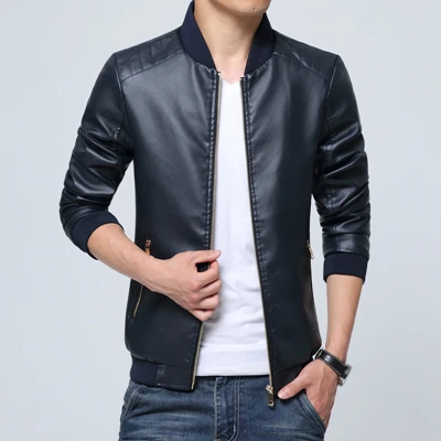 Мотоциклетная кожаная куртка для мужчин Jaqueta De Couro Solid Slim Fit Мужские кожаные куртки и пальто люксовый бренд jaqueiro Motoqueiro 20 - Цвет: Blue