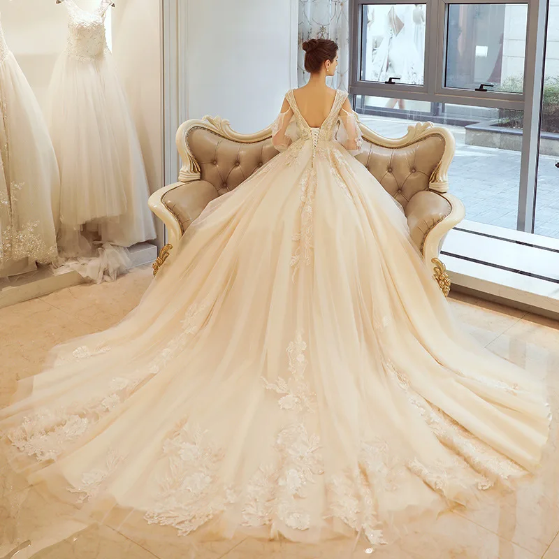 Свадебное платье 2019 г. Mrs Win роскошный полный Пышный рукав сексуальный v-образный