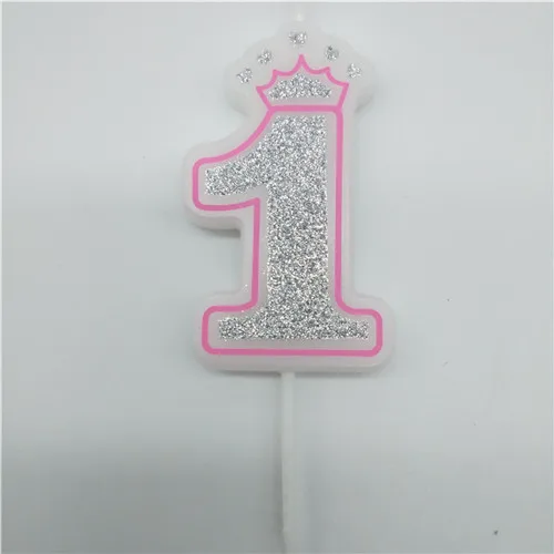 crown silver pink 1 Цифры 0, 1, 2, 3, 4, 5, 6, 7, 8 сверкающие серебристые, розовые, синие свечи с короной для детского душа, для девочек и мальчиков, украшения для торта для вечеринки на день рождения - Цвет: crown silver pink 1
