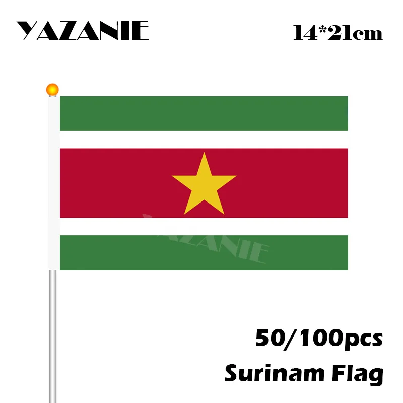 Миниатюрный флаг yazaki 14*21 см 50/100 шт. Суринама мир с маленькой ручкой качественный