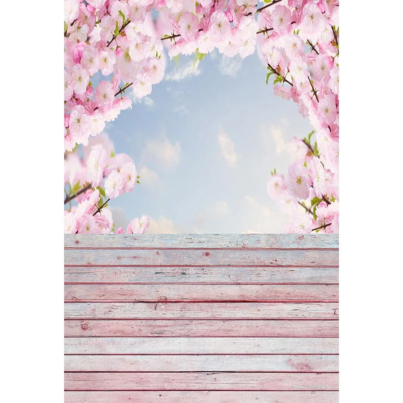 

5x7ft Light Pink Flowers Branch Arch Sky Wood Washable No Wrinkle Banner Photo Studio Background Backdrop Polyester Fabric