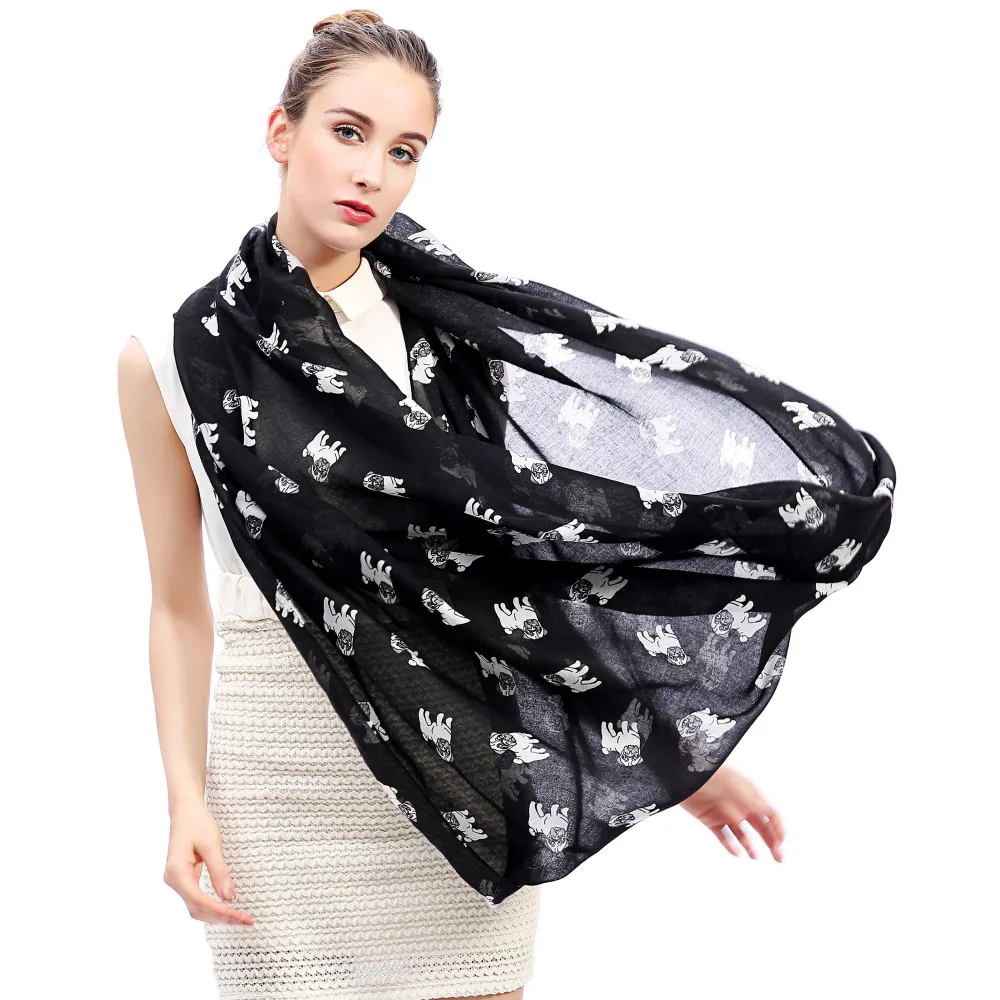 Мопс собака животные рисунок питомца женский бесконечный петлевой шарф Snood