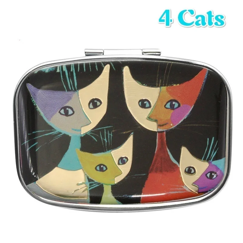 4cats Семья кошек лунный свет Pill Box держатель для хранения Организатор Чехол W/внутреннее зеркало мешок Таблица Крюк - Цвет: 4cats