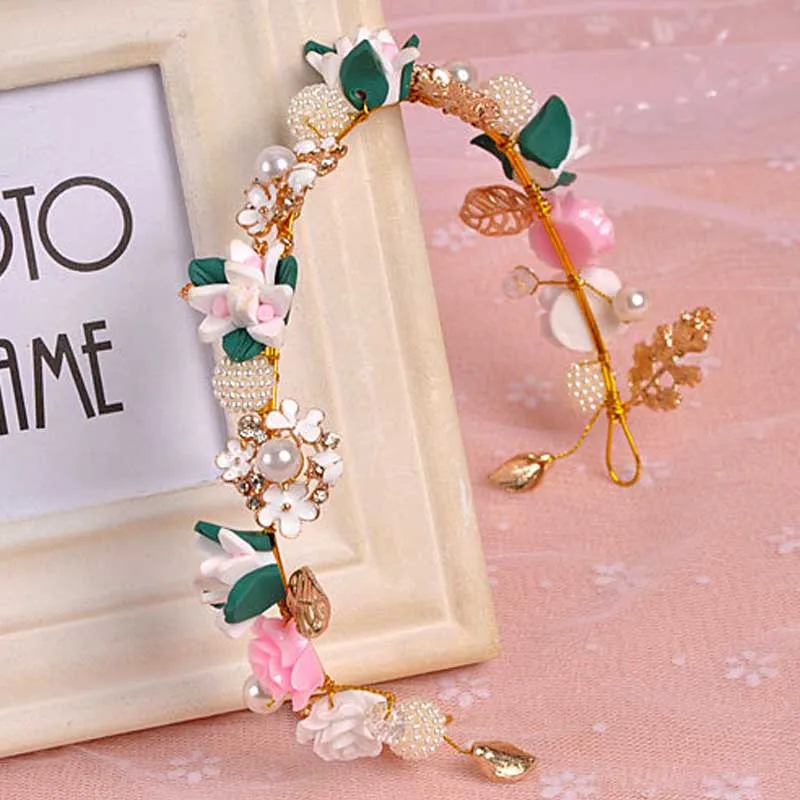 Delicate Metal Headband For Women Colorful Flower Crystal Pearl Hairwear Baroque Wedding Tiara Bride Head Band Hair Accessories | Украшения